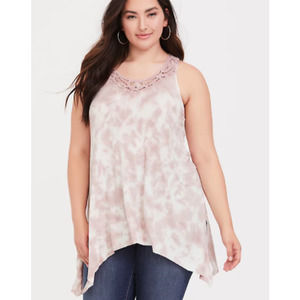 Torrid Tank Top 3X Pink Tie Dye Shark Bite Hem
